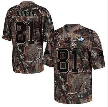 NEW Lions #81 Calvin Johnson Camo Realtree With WCF Patch Jersey