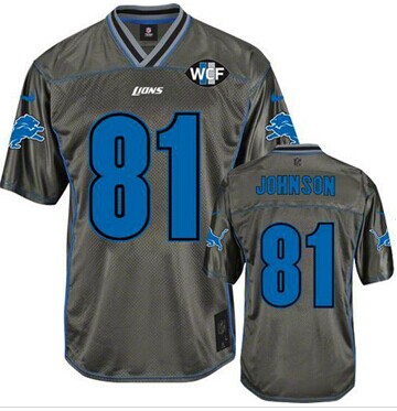 NEW Lions #81 Calvin Johnson Grey With WCF Patch Vapor Jersey