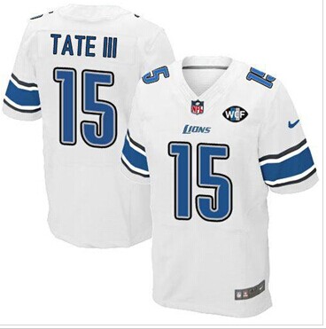 NEW Lions #15 Golden Tate III White With WCF Patch Jersey