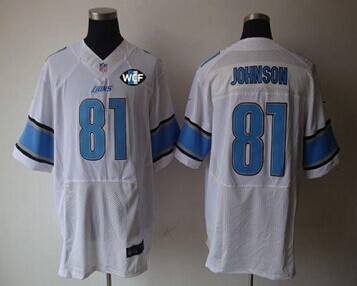 NEW Lions #81 Calvin Johnson White With WCF Patch Jersey