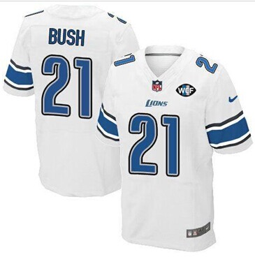 NEW Lions #21 Reggie Bush White With WCF Patch Jersey