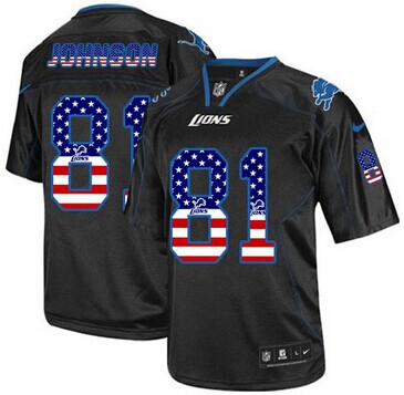 NEW Detroit Lions #81 Calvin Johnson Black NFL Elite USA Flag Fashion Jersey