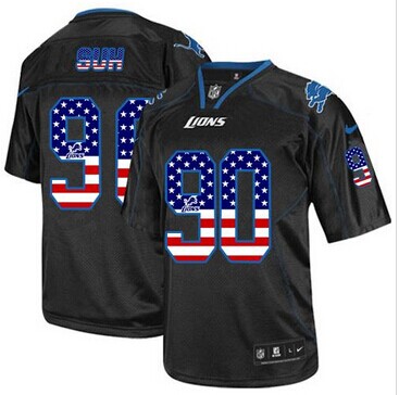 NEW Detroit Lions #90 Ndamukong Suh Black NFL Elite USA Flag Fashion Jersey