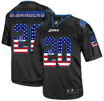 NEW Detroit Lions #20 Barry Sanders Black NFL Elite USA Flag Fashion Jersey