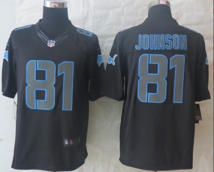 NEW NFL Detroit Lions 81 Calvin Johnson Black Jerseys(Impact Limited)