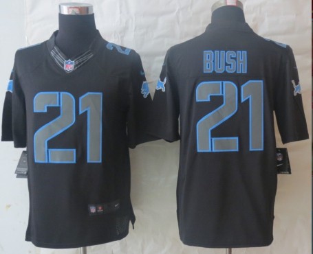 NEW NFL Detroit Lions 21 Reggie Bush Black Jerseys(Impact Limited)