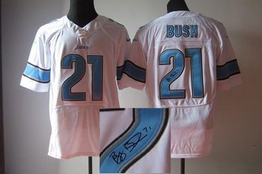 NEW Detroit Lions #21 Reggie Bush White NFL Elite Autographed Jersey