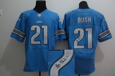 NEW Detroit Lions #21 Reggie Bush Blue NFL Elite Autographed Jersey