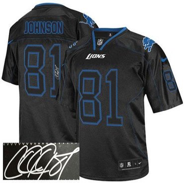 NEW Detroit Lions #81 Calvin Johnson Lights Out Black Jerseys(Signed Elite)