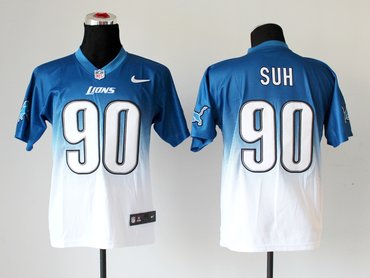 NEW Detroit Lions #90 Ndamukong Suh Blue White Drift Fashion II Elite NFL Jerseys