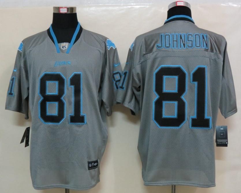 NEW NFL Detroit Lions 81 Calvin Johnson Lights Out Grey Jerseys(Elite)