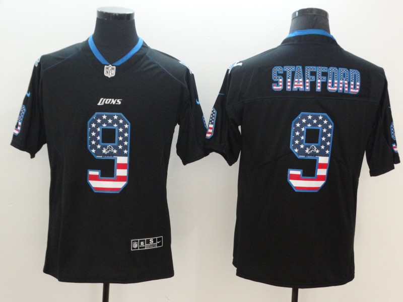 Nike Lions 9 Matthew Stafford Black USA Flag Fashion Color Rush Limited Jersey