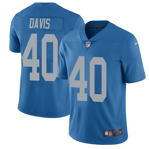 Nike Lions #40 Jarrad Davis Blue Throwback Men's Stitched NFL Limited Jersey