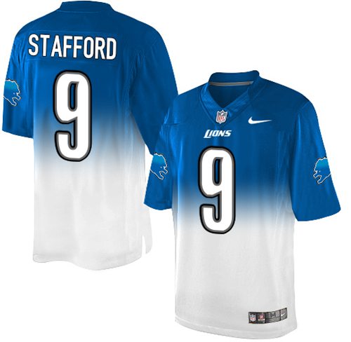 Nike Lions #9 Matthew Stafford Blue White Men's Stitched NFL Elite Fadeaway Fashion Jersey