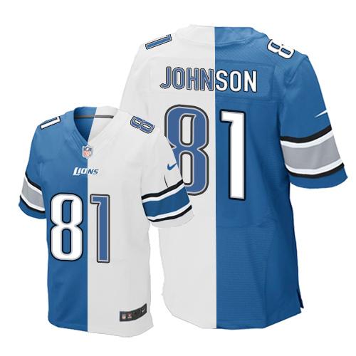 Nike Lions #81 Calvin Johnson Blue White Men's Stitched NFL Elite Split Jersey