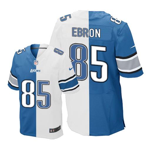 Nike Lions #85 Eric Ebron Blue White Men's Stitched NFL Elite Split Jersey