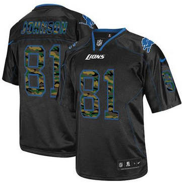 NEW Detroit Lions #81 Calvin Johnson Black NFL Elite Camo Fashion Jersey