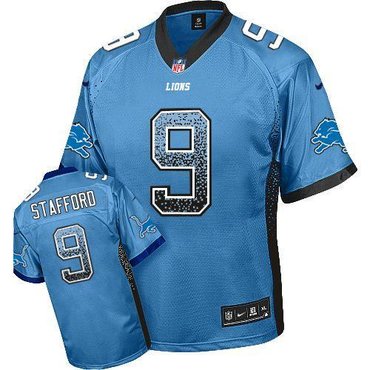 NEW Detroit Lions #9 Matthew Stafford Blue Stitched NFL Elite Drift Fashion Jerseys