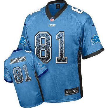 NEW Detroit Lions #81 Calvin Johnson Blue Stitched NFL Elite Drift Fashion Jerseys