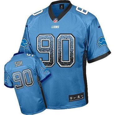 NEW Detroit Lions #90 Ndamukong Suh Blue Stitched NFL Elite Drift Fashion Jerseys