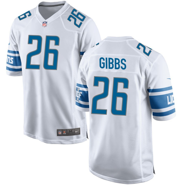 Men's Detroit Lions #26 Jahmyr Gibbs White Stitched Game Jerseys