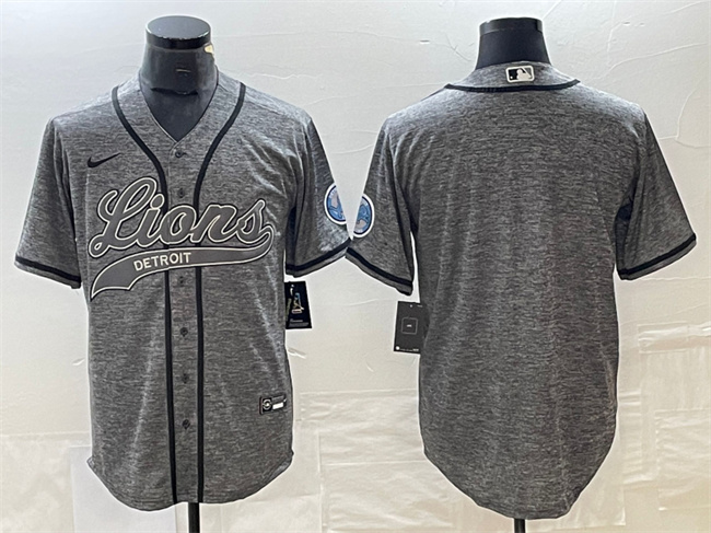 Men's Detroit Lions Blank Grey Cool Base Stitched Baseball Jersey