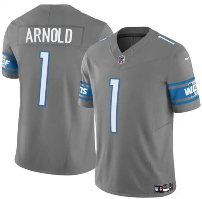 Men's Detroit Lions #1 Terrion Arnold Grey 2024 Draft F.U.S.E. Vapor Untouchable Limited Stitched Jersey