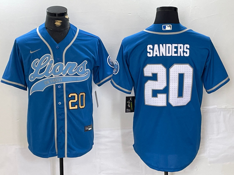 Men's Detroit Lions #20 Barry Sanders Blue Cool Base Stitched Baseball Jersey 1