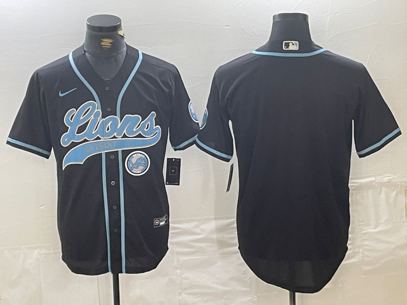 men's detroit lions blank black cool base stitched baseball jersey_副本