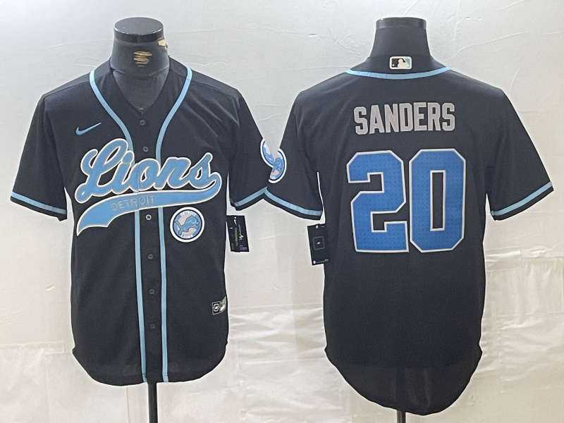 Men's Detroit Lions #20 Barry Sanders Black Cool Base Stitched Baseball Jersey