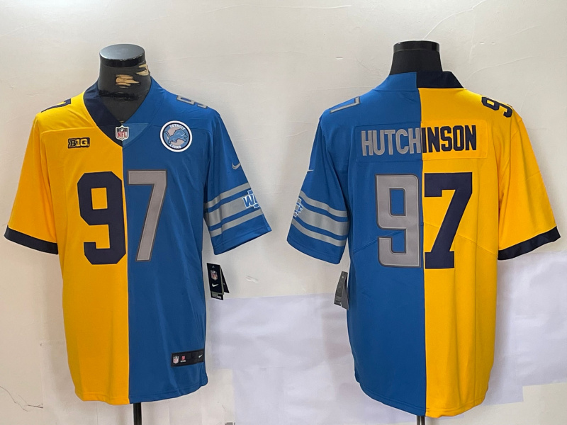 Men's Detroit Lions #97 Aidan Hutchinson Yellow Blue Split Vapor Limited Stitched Jersey 1