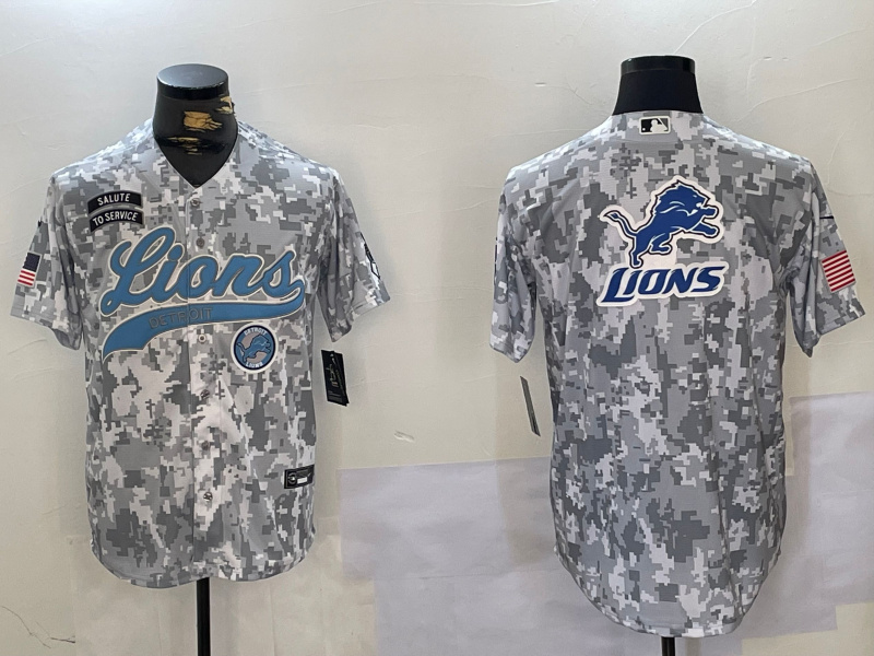 Men's Detroit Lions Team Big Logo 2024 Arctic Camo Salute To Service Stitched Baseball Jersey 1