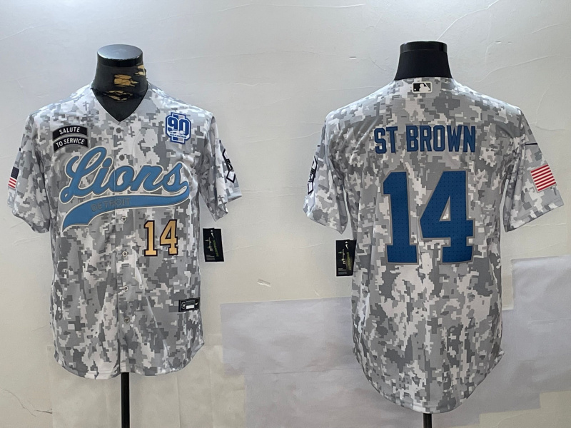 Men's Detroit Lions #14 Amon-Ra St. Brown 2024 Arctic Camo Salute To Service Stitched Baseball Jersey 6