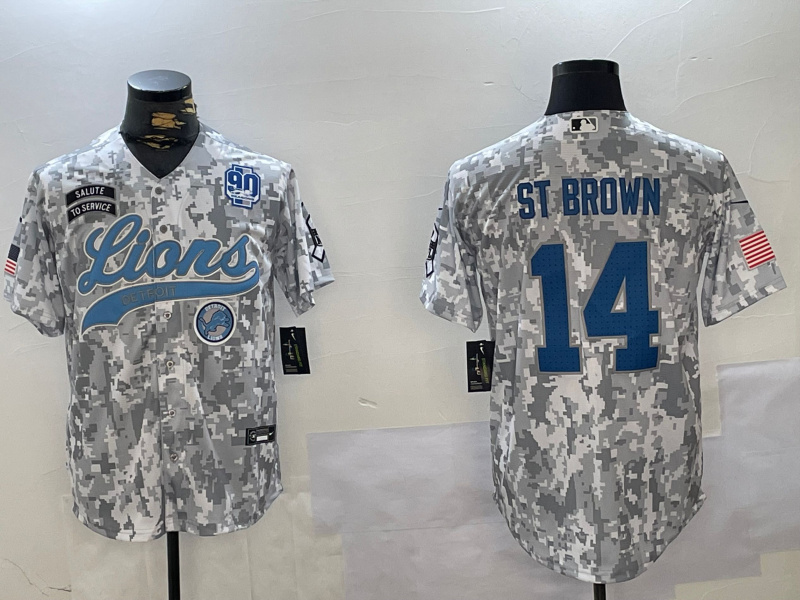 Men's Detroit Lions #14 Amon-Ra St. Brown 2024 Arctic Camo Salute To Service Stitched Baseball Jersey 5