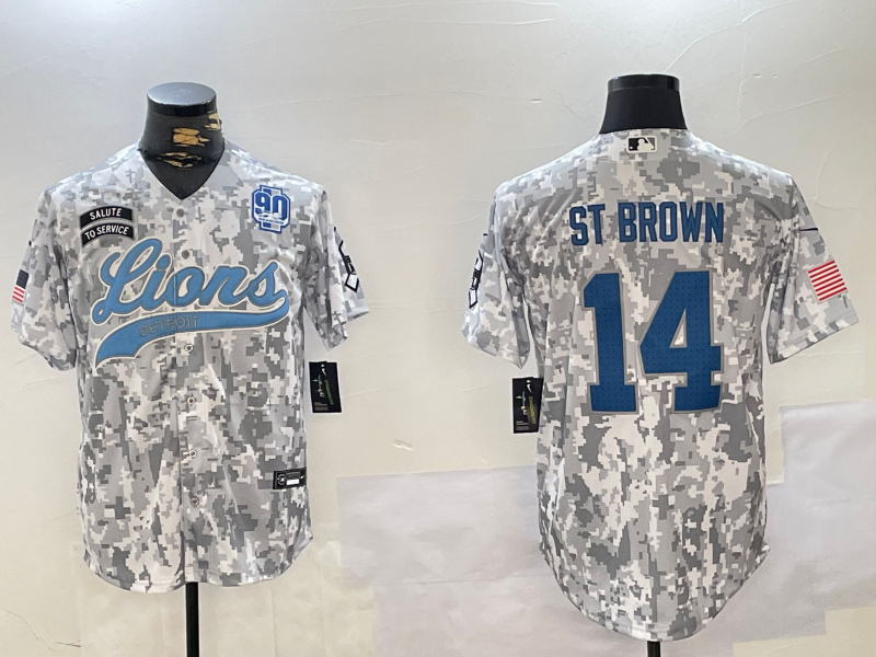 Men's Detroit Lions #14 Amon-Ra St. Brown 2024 Arctic Camo Salute To Service Stitched Baseball Jersey 3