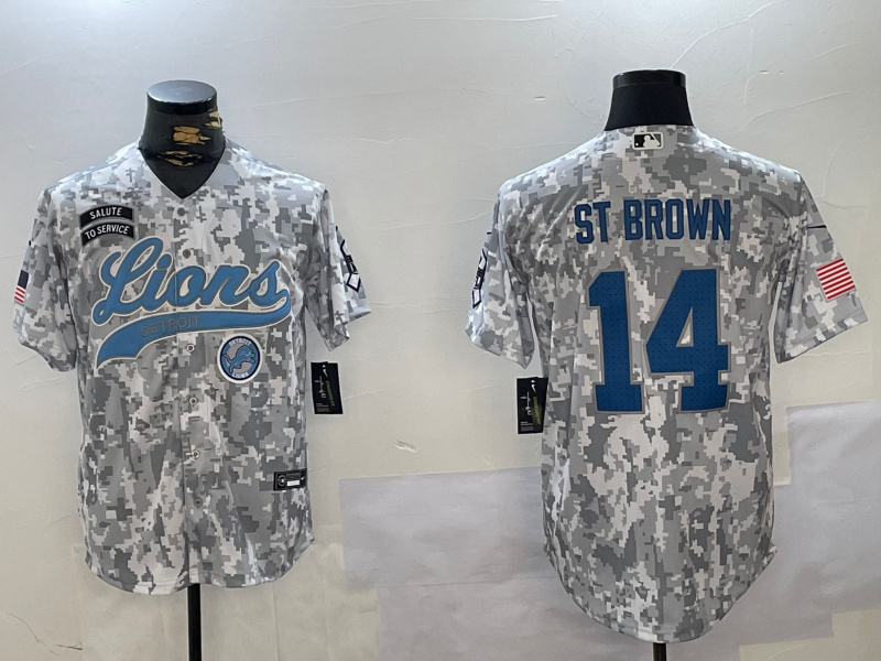 Men's Detroit Lions #14 Amon-Ra St. Brown 2024 Arctic Camo Salute To Service Stitched Baseball Jersey 1