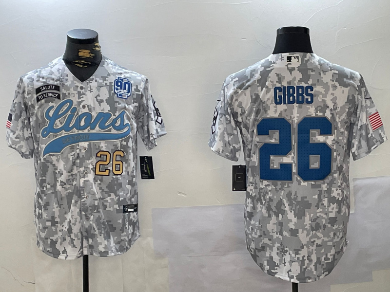 Men's Detroit Lions #26 Jahmyr Gibbs 2024 Arctic Camo Salute To Service Stitched Baseball Jersey 5