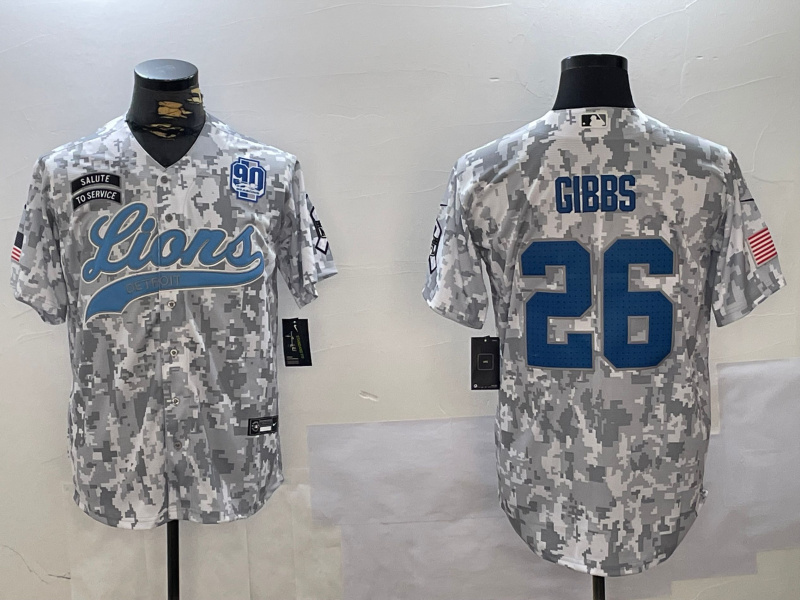 Men's Detroit Lions #26 Jahmyr Gibbs 2024 Arctic Camo Salute To Service Stitched Baseball Jersey 3