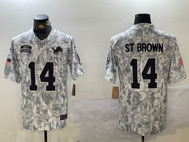 Men's Detroit Lions #14 Amon-Ra St. Brown 2024 F.U.S.E Arctic Camo Salute To Service Limited Stitched Football jerseys