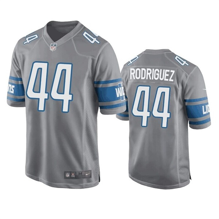 Men's Detroit Lions #44 Malcolm Rodriguez Grey Stitched Game Jersey