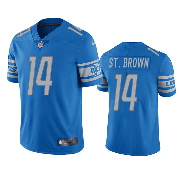 Men's Detroit Lions #14 Mon-Ra St. Brown Blue Vapor Untouchable Limited Stitched Jersey