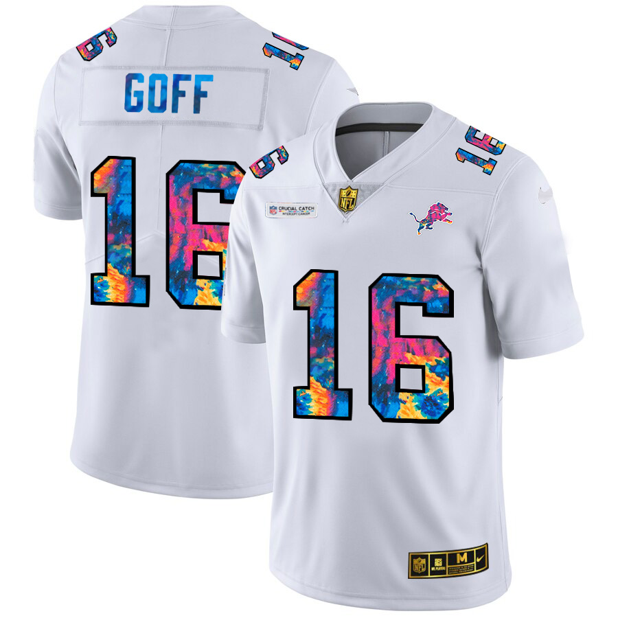 Detroit Lions #16 Jared Goff Men's White Nike Multi-Color 2020 NFL Crucial Catch Limited NFL Jersey