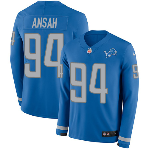 Nike Lions #94 Ziggy Ansah Blue Team Color Men's Stitched NFL Limited Therma Long Sleeve Jersey