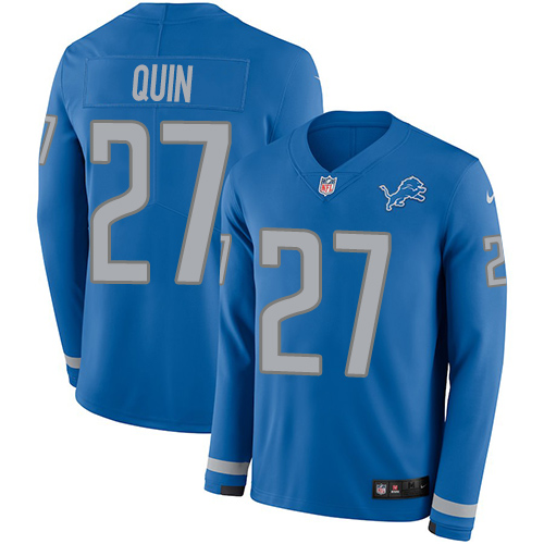 Nike Lions #27 Glover Quin Blue Team Color Men's Stitched NFL Limited Therma Long Sleeve Jersey