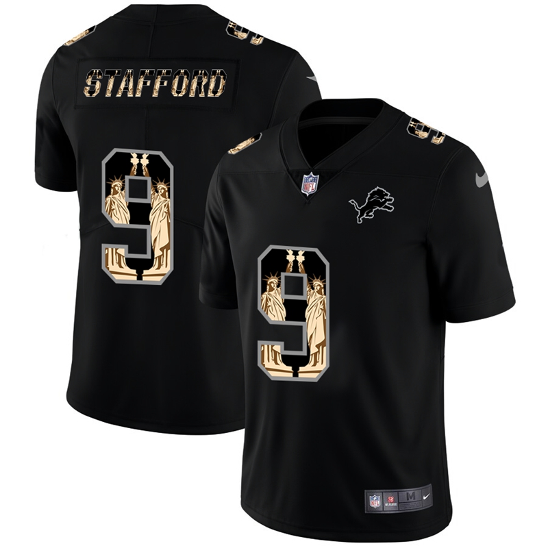 Nike Lions 9 Matthew Stafford Black Statue Of Liberty Limited Jersey