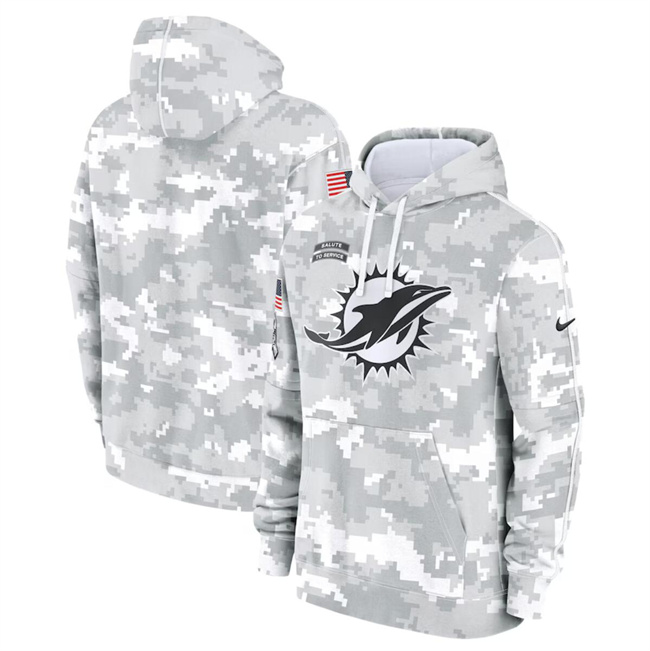 Men's Miami Dolphins 2024 Arctic Camo Salute To Service Club Fleece Pullover Hoodie