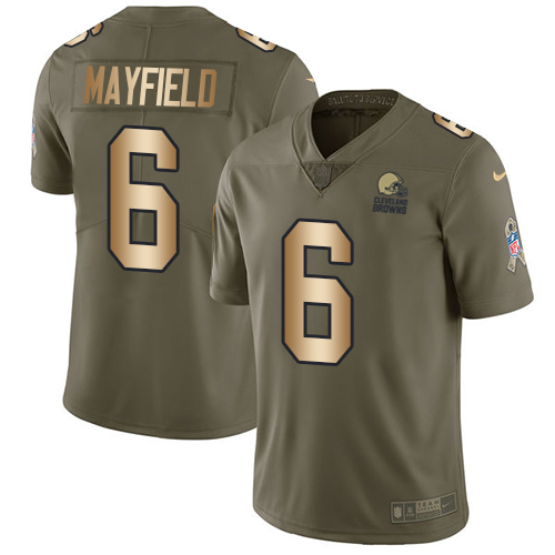 Nike Browns #6 Baker Mayfield Olive Gold Men's Stitched NFL Limited 2017 Salute To Service Jersey