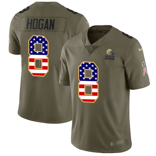 Nike Browns #8 Kevin Hogan Olive USA Flag Men's Stitched NFL Limited 2017 Salute To Service Jersey