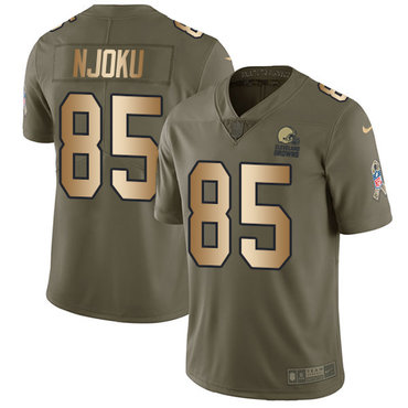 Nike Browns #85 David Njoku Olive Gold Men's Stitched NFL Limited 2017 Salute To Service Jersey