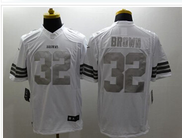 NEW Cleveland Browns #32 Jim Brown White NFL Limited Platinum Jersey